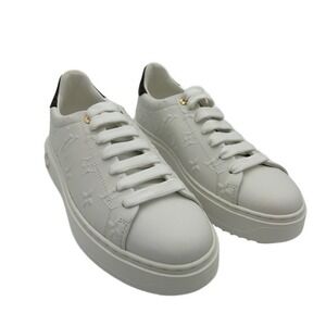 Louis Vuitton White Leather Platform Sneakers with Black Heel Tab